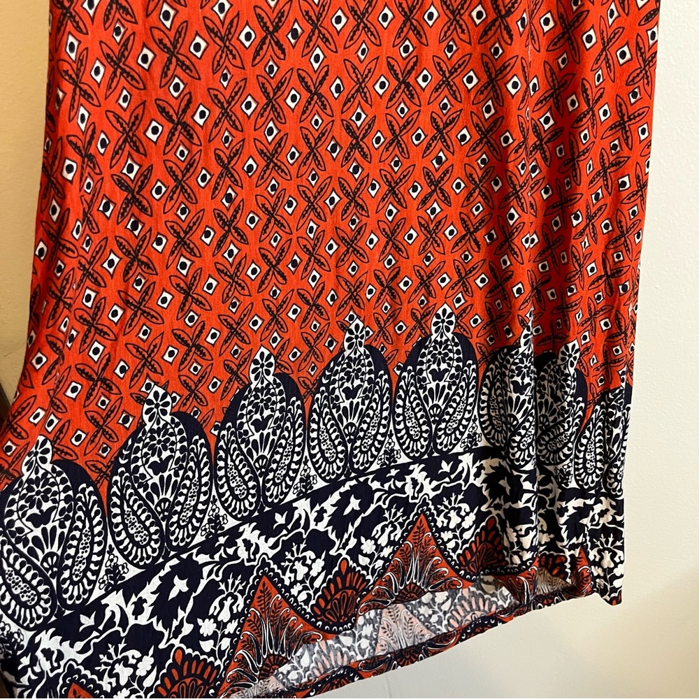 Anthropologie Priddy by Puella Bohemian Casual Shift Dress Red Orange Navy M EUC - Picture 7 of 7
